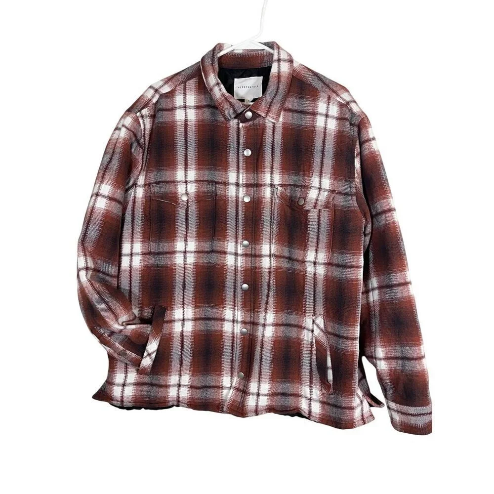 Aeropostale Jacket XL Orange‎ Plaid Quilted Flannel Snaps Preppy Y2K Shacket 80s